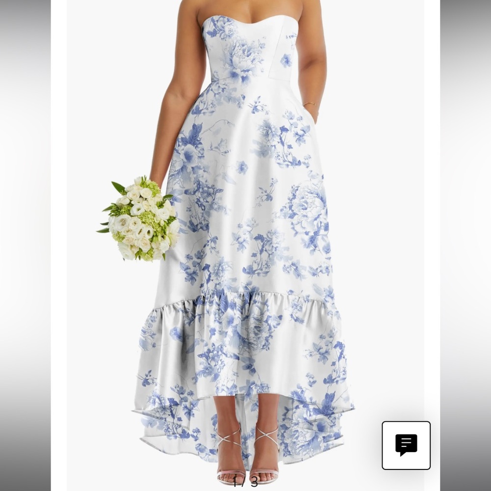Alfred sung floral ruffle high low dress.